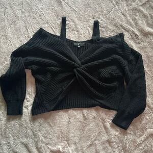 Off the shoulder twist front crop top sweater